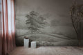 Hilltop House wall mural by Rebel Walls in Beige, styled room