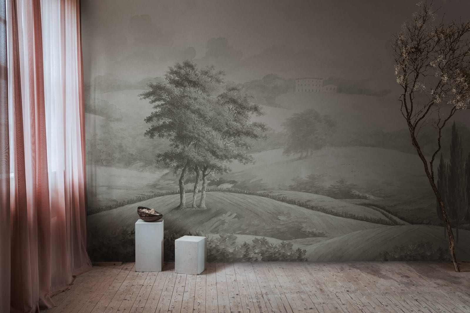 Hilltop House - Beige wall mural by Rebel Walls, styled room