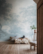 The Vintage Grove - Blue wall mural by Rebel Walls, styled room