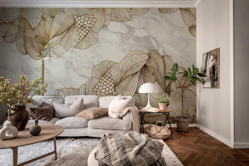 Opulence wall mural by Rebel Walls in Beige, styled room