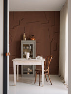 Abstract Wood wall mural by Rebel Walls in Brown – Rust, styled room