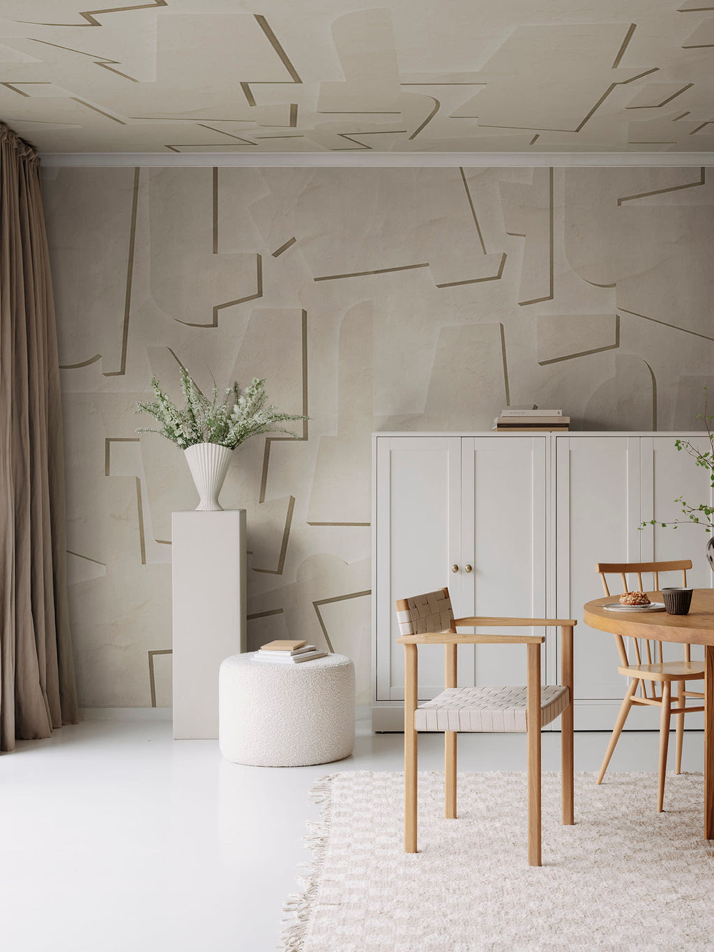 Abstract Wood wall mural by Rebel Walls in Beige, styled room