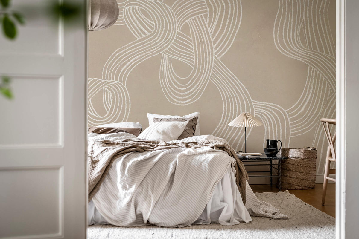 Stripes Repeatable wall mural by Rebel Walls in Beige, styled room