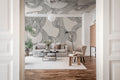 Stripes Repeatable wall mural by Rebel Walls in White, styled room