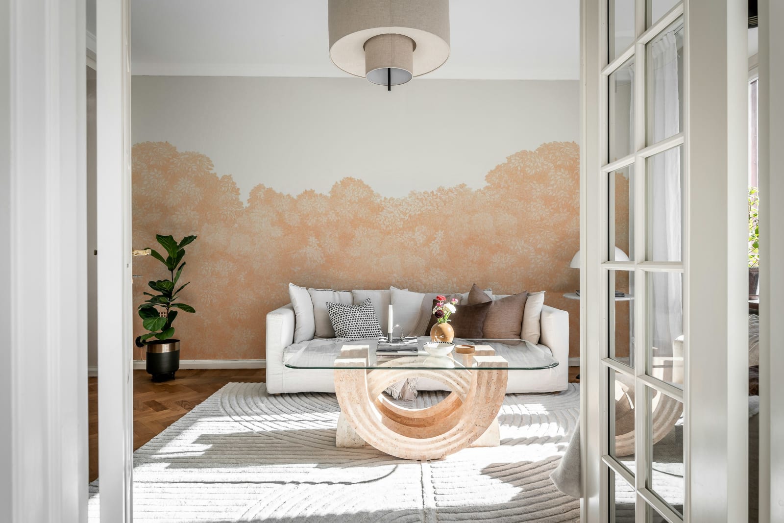 Belle Buisson - Peach wall mural by Rebel Walls, styled room