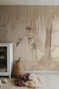 Dream Forest Girl kids wall mural by Rebel Walls in pink tones, styled in a nursery