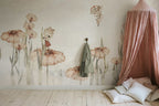 Bloomy Fields of Marion kids wall mural by Rebel Walls in white tones, styled in a nursery