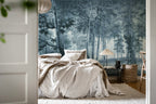 Lovers Forest wall mural by Rebel Walls in Blue, styled room