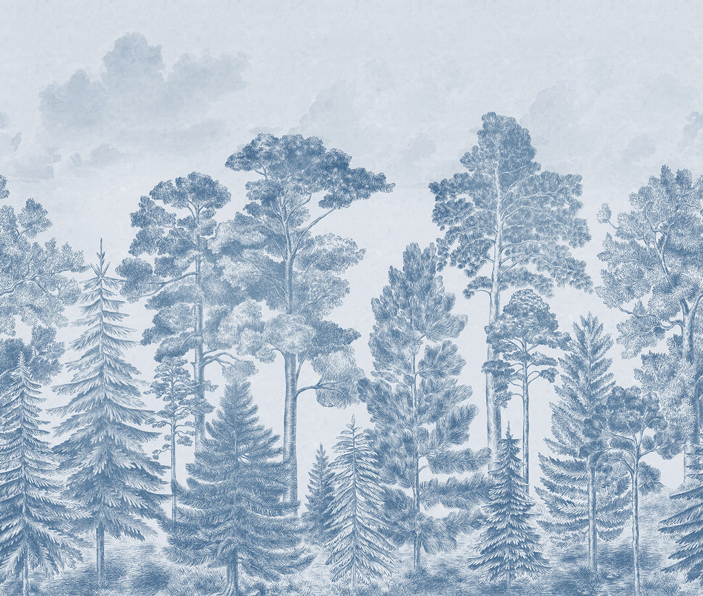 Scandinavian Bellewood wall mural by Rebel Walls in Blue – Misty Blue, flat swatch