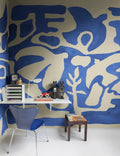 Harmony Forms wall mural by Rebel Walls in Blue, styled room