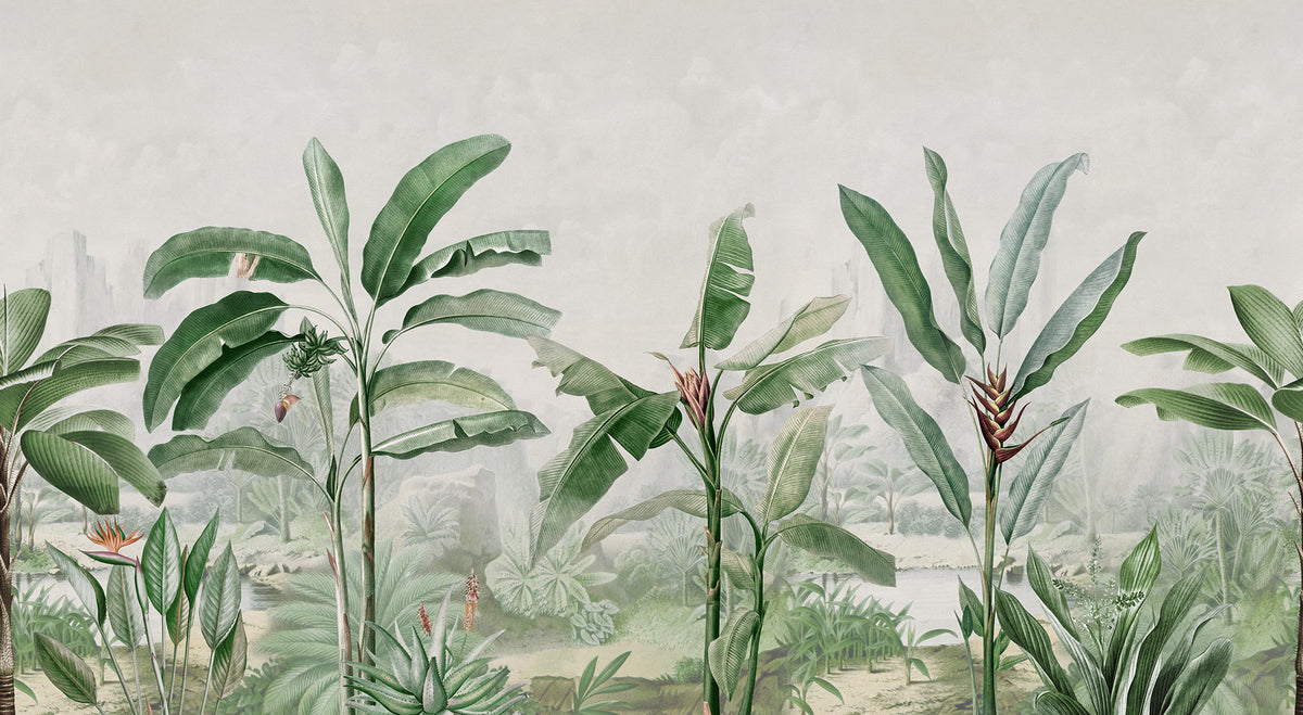 Tropical Palms wall mural by Rebel Walls in Green, flat swatch