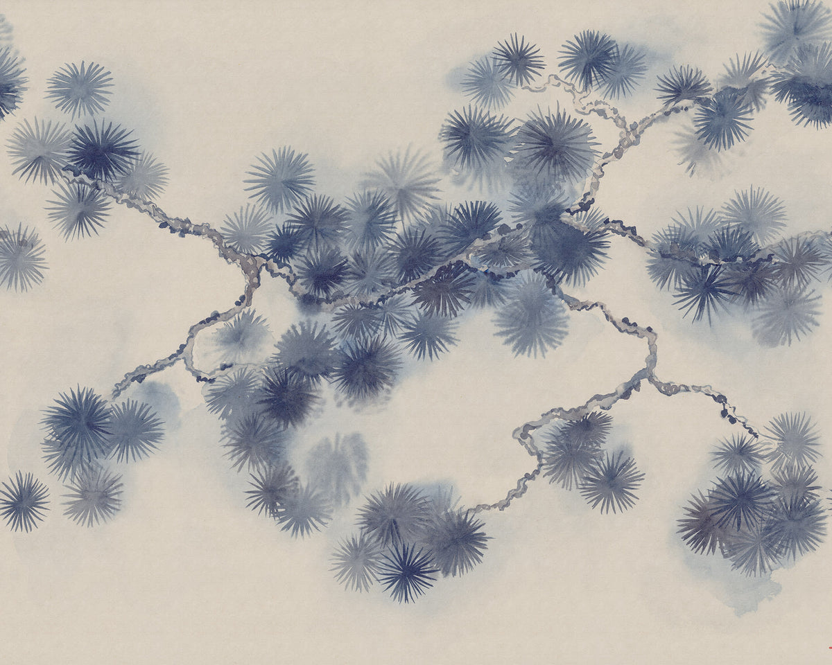 Pine Branch wall mural by Rebel Walls in Blue, flat swatch
