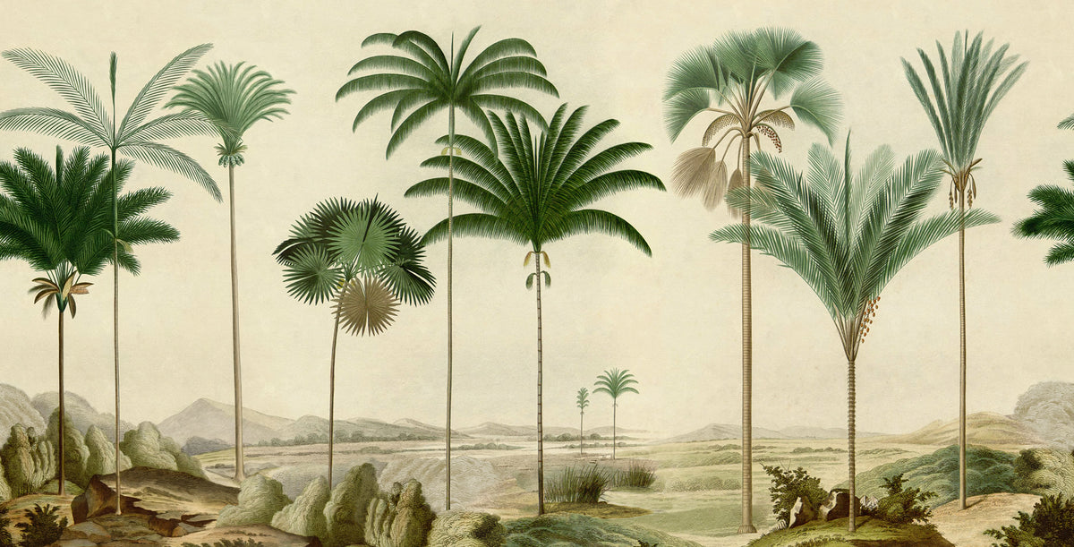 Vintage Palms wall mural by Rebel Walls in Green, flat swatch
