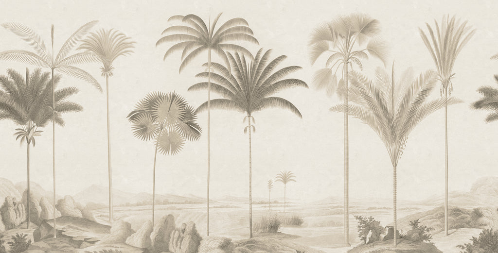 Vintage Palms wall mural by Rebel Walls in Beige, flat swatch