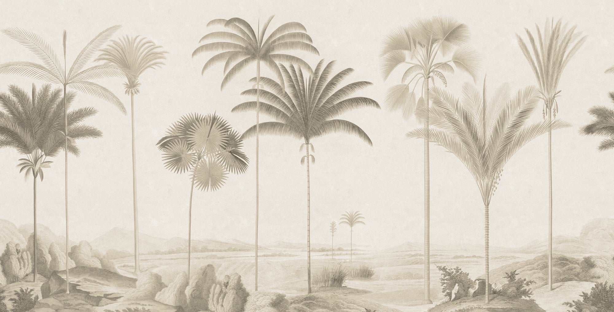 Vintage Palms wall mural by Rebel Walls in Beige, flat swatch