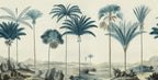Vintage Palms wall mural by Rebel Walls in Blue, flat swatch
