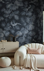 Humming Harmony wall mural by Rebel Walls in Blue, styled room