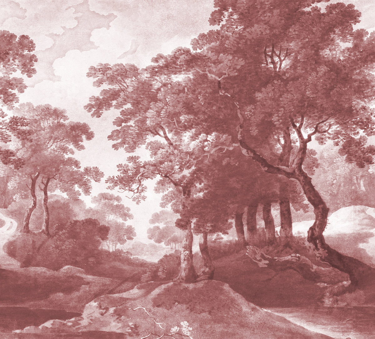 The Vintage Grove wall mural by Rebel Walls in Red – Burgundy, flat swatch
