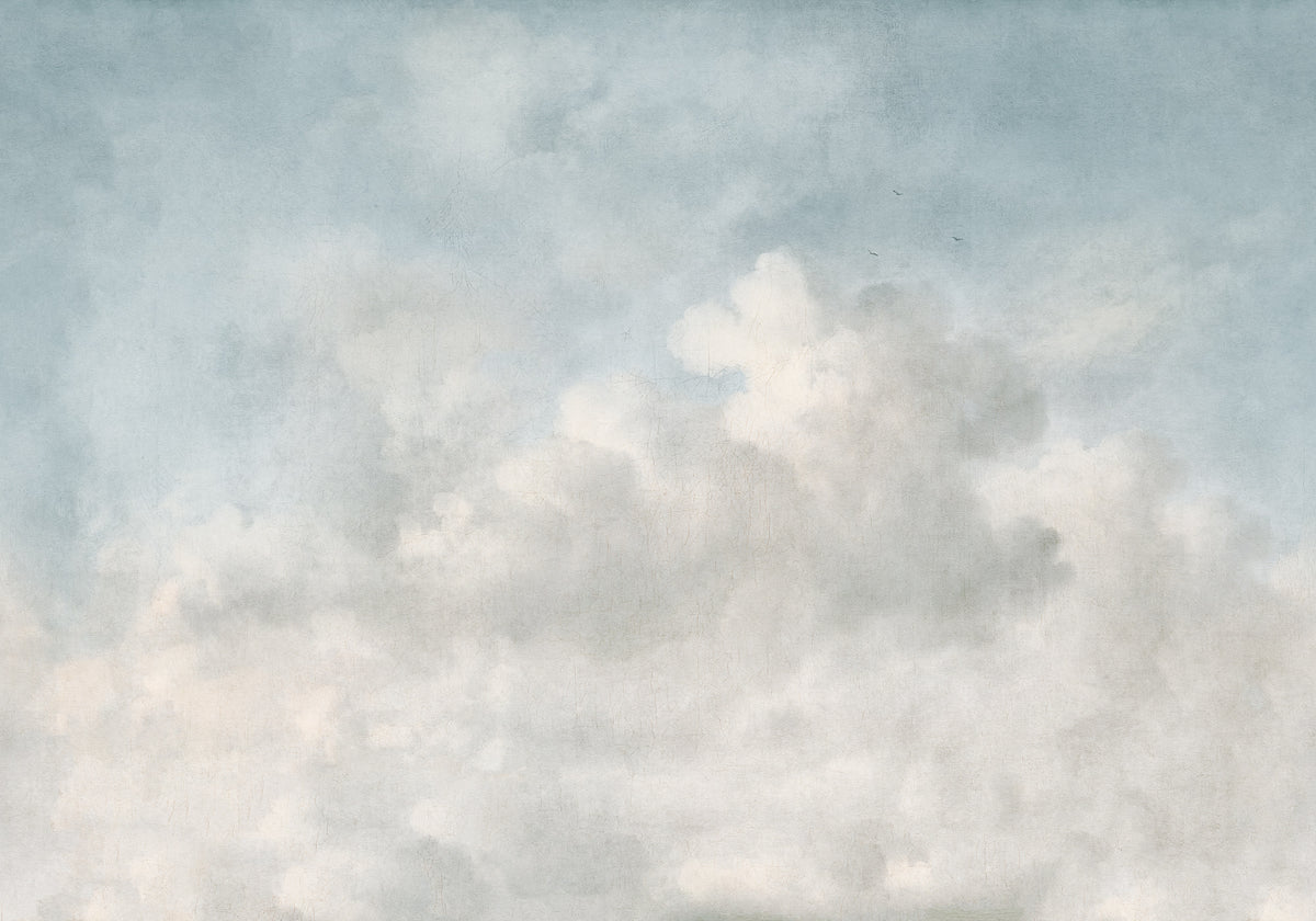 Vintage Clouds wall mural by Rebel Walls in Light Blue, flat swatch