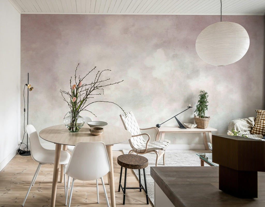 Vintage Clouds wall mural by Rebel Walls in Pink, styled room