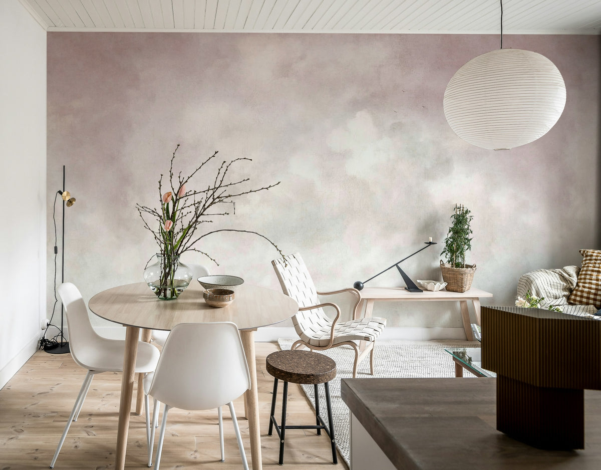 Vintage Clouds wall mural by Rebel Walls in Pink, styled room