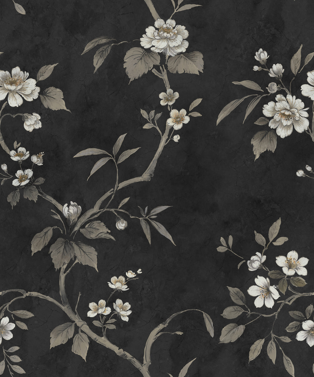 Poetic Flora wall mural by Rebel Walls in Black, flat swatch
