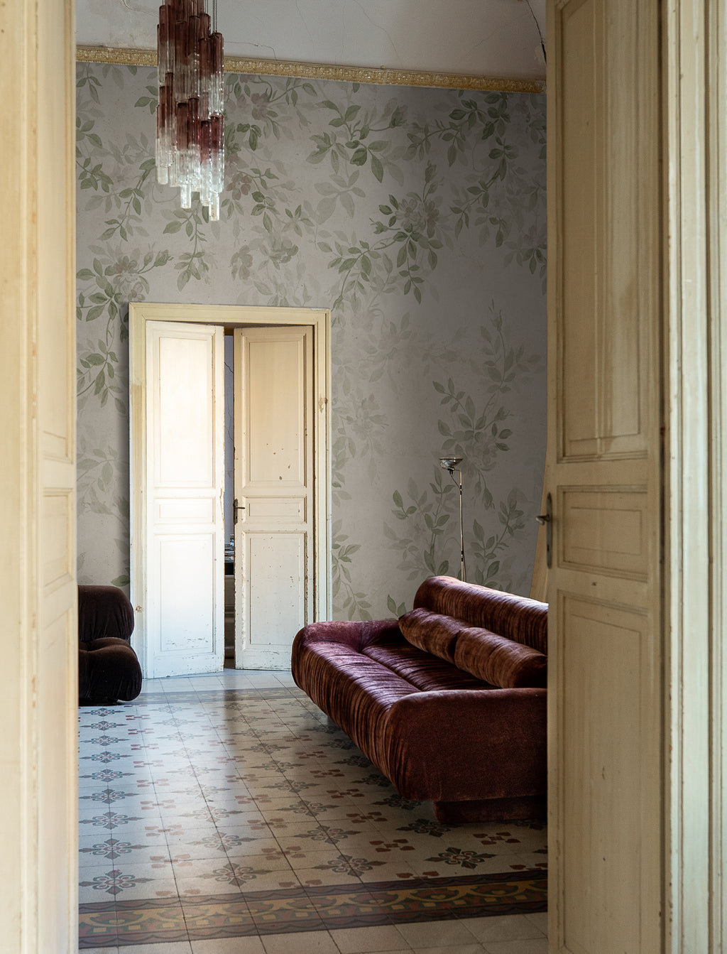 Daydream wall mural by Rebel Walls in Sage Green, styled room