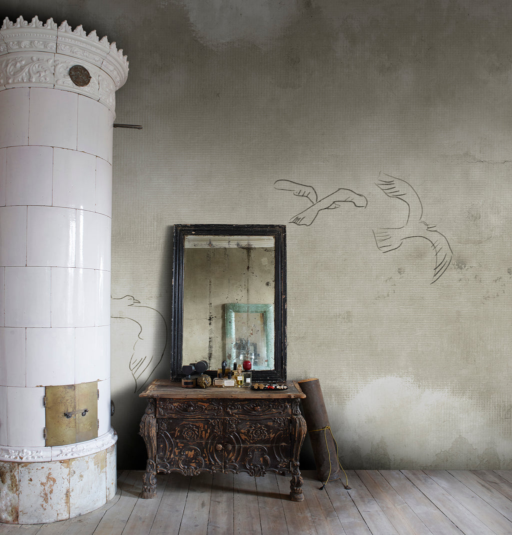 Wings Over Horizon wall mural by Rebel Walls in Beige, styled room