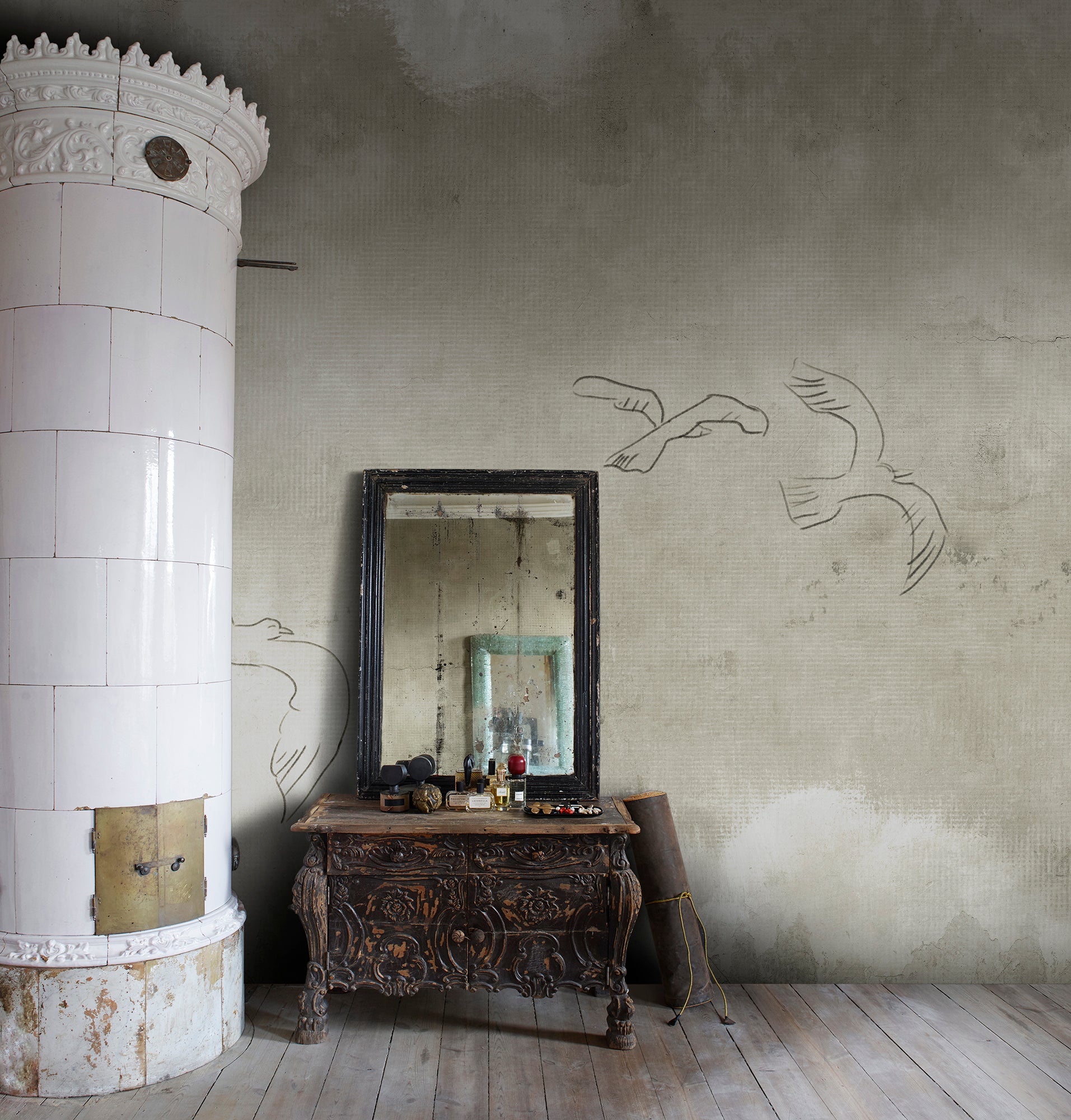 Wings Over Horizon wall mural by Rebel Walls in Beige, styled room