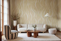 Gentle Lines wall mural by Rebel Walls in Yellow, styled room