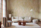 Gentle Lines wall mural by Rebel Walls in Yellow, styled room