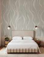 Gentle Lines wall mural by Rebel Walls in Blue, styled room