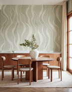 Gentle Lines wall mural by Rebel Walls in Green, styled room
