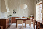 Gentle Lines wall mural by Rebel Walls in Cream, styled room