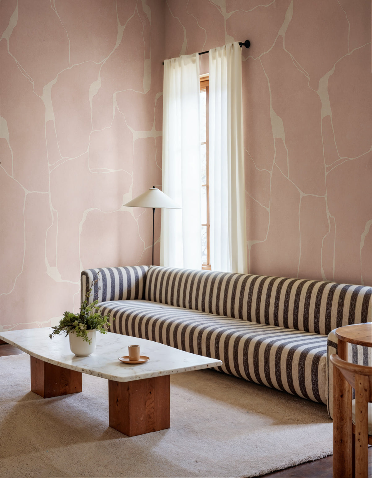 Linear Flow wall mural by Rebel Walls in Pink, styled room
