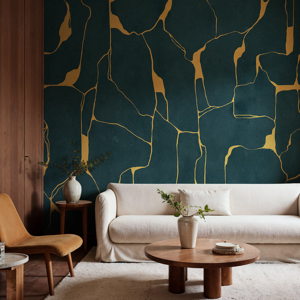 Linear Flow wall mural by Rebel Walls in Blue, styled room