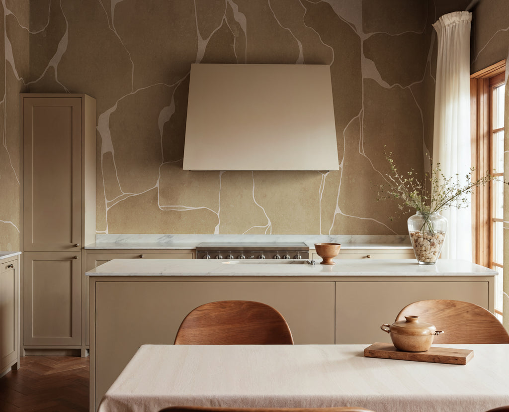 Linear Flow wall mural by Rebel Walls in Brown, styled room