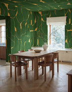 Linear Flow wall mural by Rebel Walls in Green, styled room