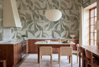 Floating Tiles wall mural by Rebel Walls in Green, styled room