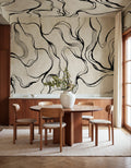 Soft Curve wall mural by Rebel Walls in Black, styled room
