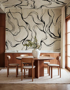 Soft Curve wall mural by Rebel Walls in Black, styled room