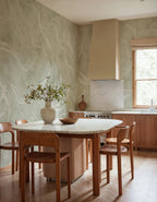 Soft Curve wall mural by Rebel Walls in Green, styled room