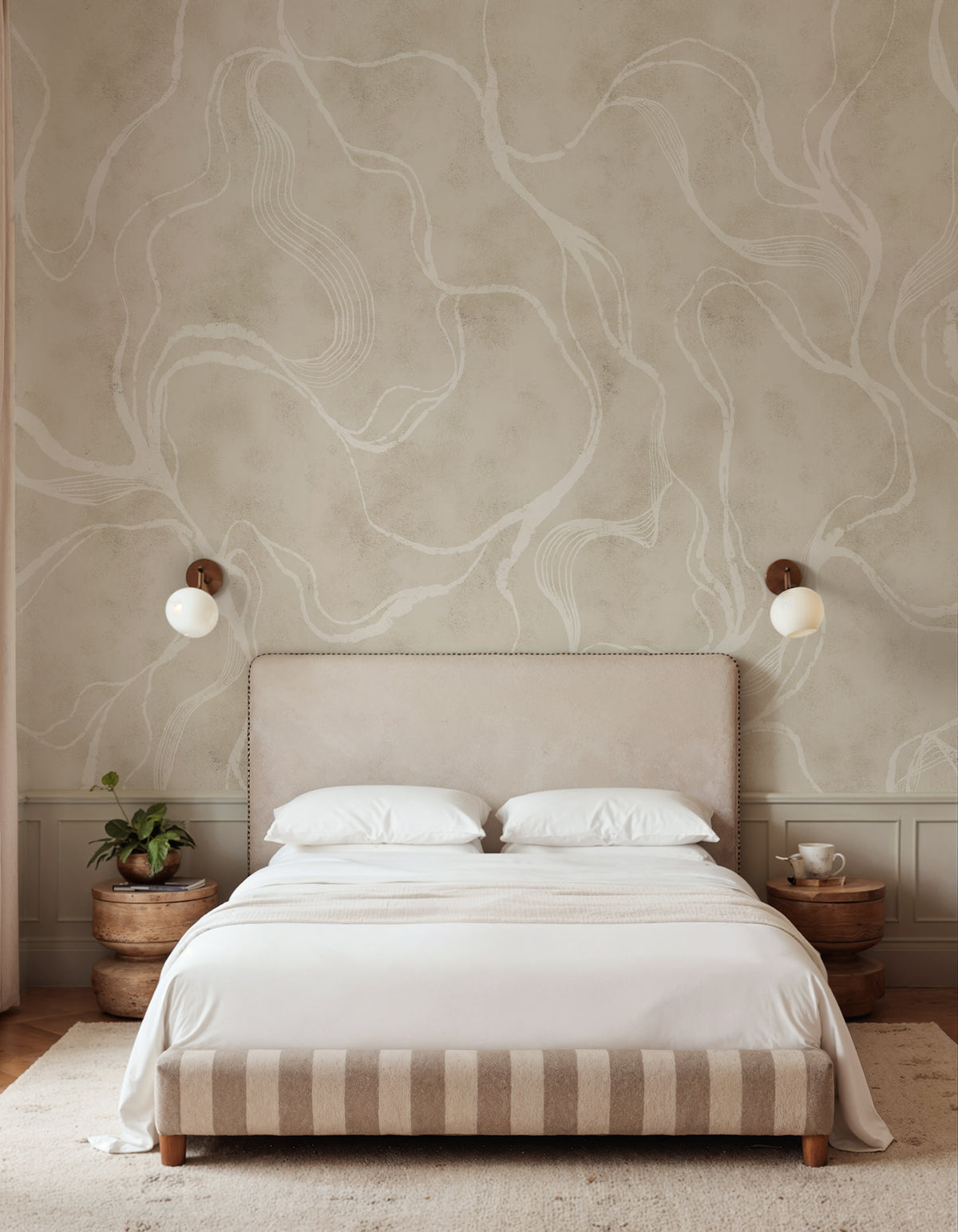 Soft Curve wall mural by Rebel Walls in Beige, styled room