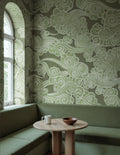 Kumo wall mural by Rebel Walls in Green, styled room