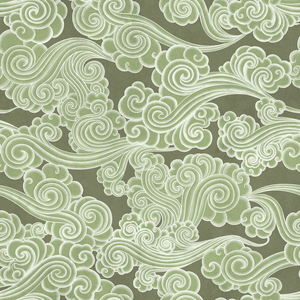 Kumo wall mural by Rebel Walls in Green, flat swatch