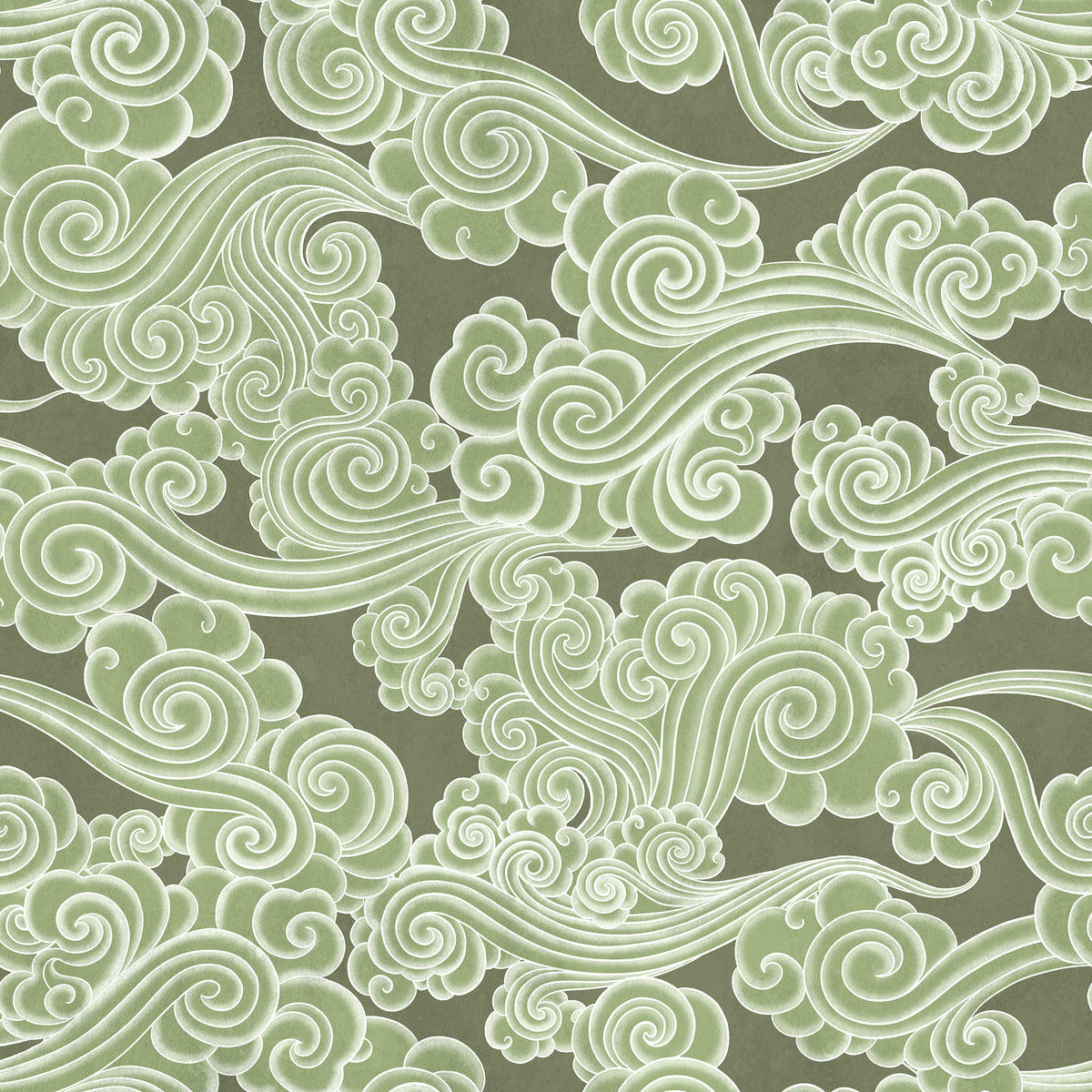 Kumo wall mural by Rebel Walls in Green, flat swatch