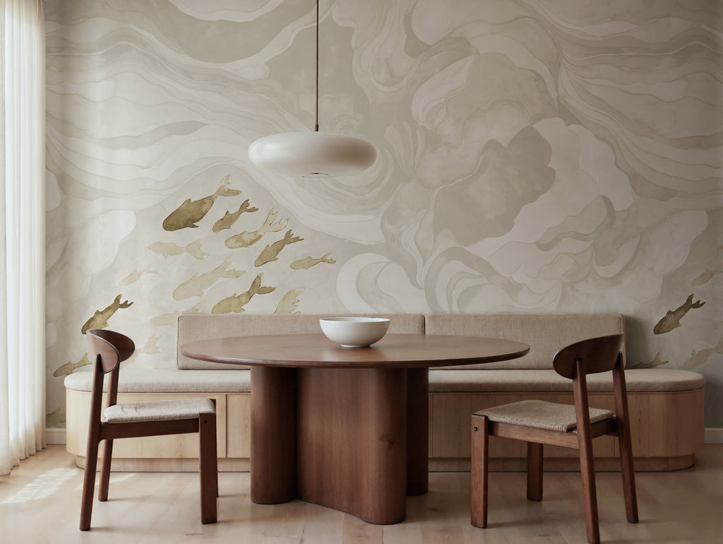 Silent Stream wall mural by Rebel Walls in Beige, styled room