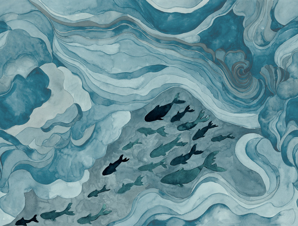 Silent Stream wall mural by Rebel Walls in Blue, flat swatch