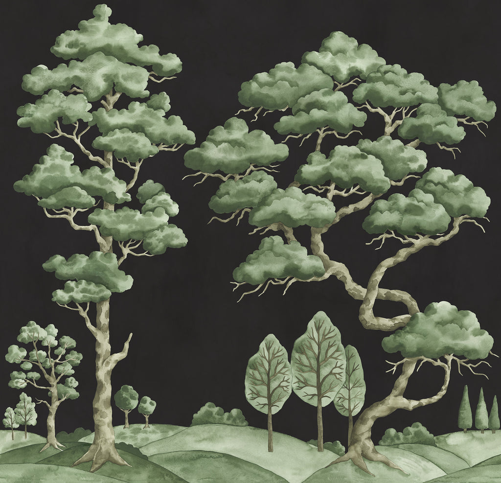 Poetic Trees wall mural by Rebel Walls in Black, flat swatch