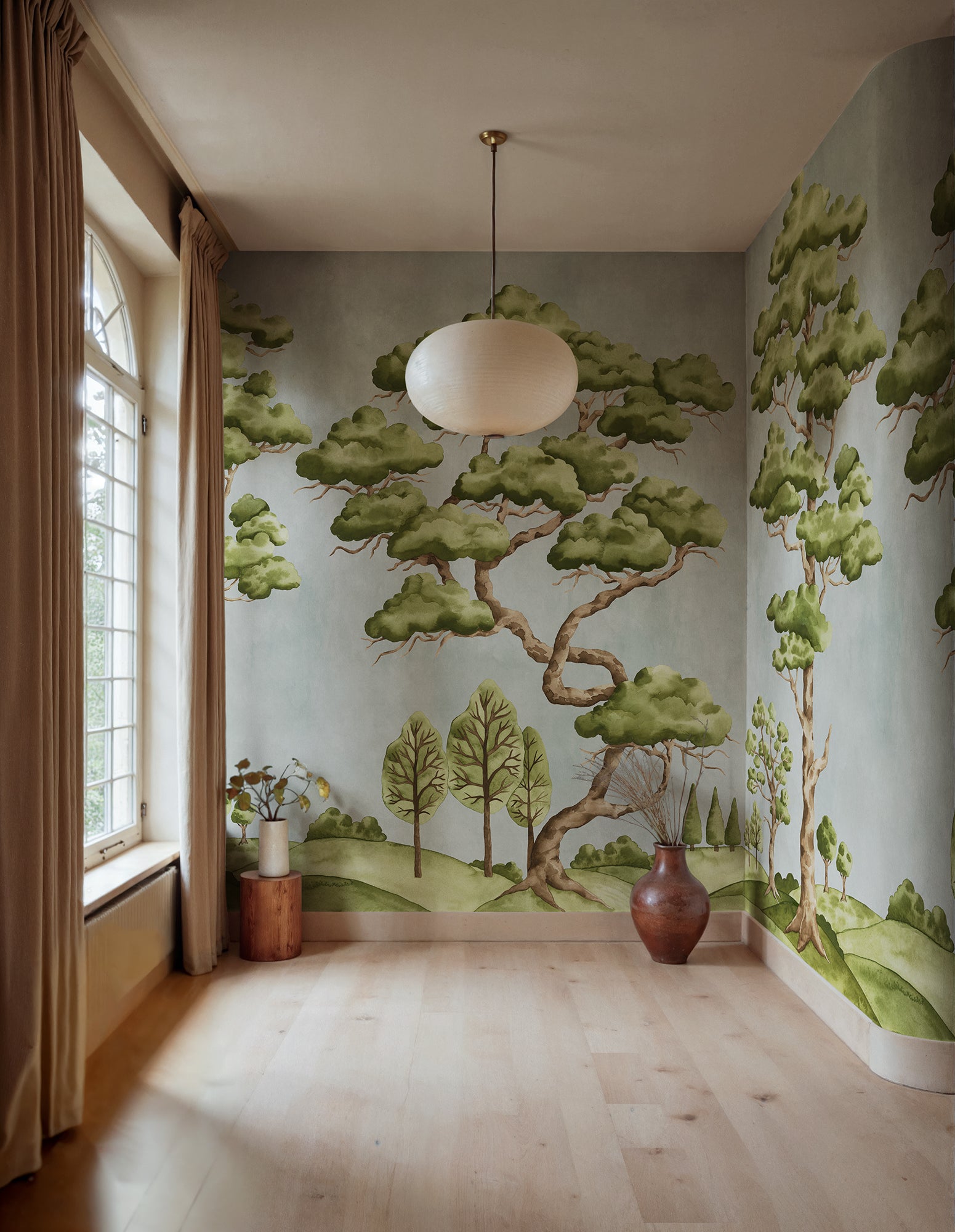 Poetic Trees wall mural by Rebel Walls in Blue, styled room